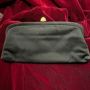 Black Satin Evening Clutch with Gold Accent